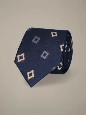 Krawat Granatowy Jedwabny Wzór Geometryczny Lancerto