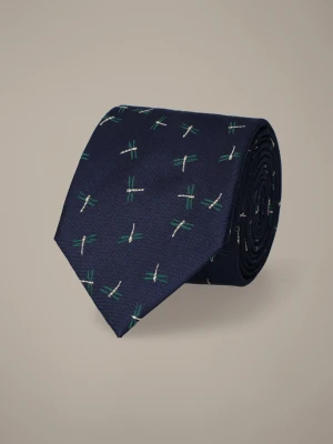 Krawat Granatowy Jedwabny Wzór Lancerto
