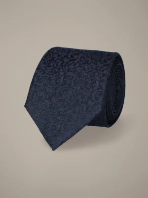 Krawat Granatowy Jedwabny Wzór Roślinny Lancerto