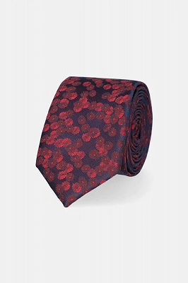 Krawat Granatowy w Drobne Bordowe Kwiaty Lancerto