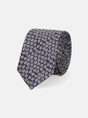 Krawat Granatowy w Drobne Kwiaty Lancerto