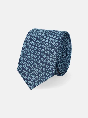Krawat Granatowy w Drobne Niebieskie Kwiaty Lancerto