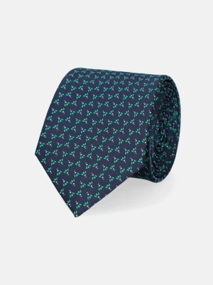 Krawat Granatowy w Drobny Zielony Wzór Lancerto