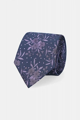 Krawat Granatowy w Fioletowe Kwiaty Lancerto