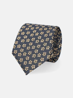 Krawat Granatowy w Kwiaty Lancerto