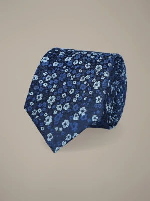 Krawat Granatowy w Kwiaty Lancerto