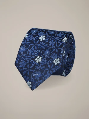 Krawat Granatowy Wzór w Kwiaty Lancerto