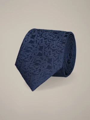 Krawat Granatowy Wzór w Liście Lancerto