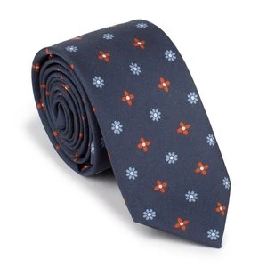 Krawat jedwabny wzorzysty granatowo-pomarańczowy Wittchen