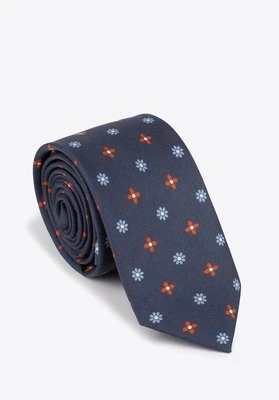Krawat jedwabny wzorzysty granatowo-pomarańczowy Wittchen