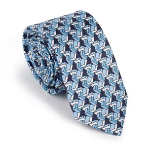 Krawat jedwabny wzorzysty niebiesko-biały Wittchen