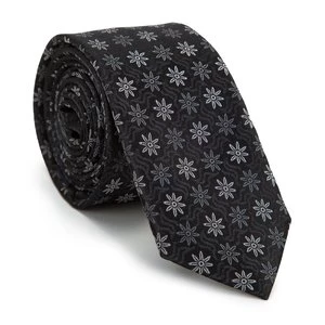 Krawat jedwabny wzorzysty czarno-szary Wittchen