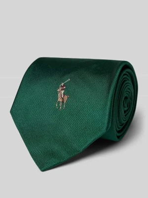 Krawat jedwabny z wyhaftowanym logo Polo Ralph Lauren