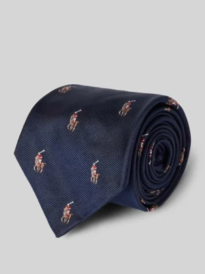 Krawat jedwabny z wyhaftowanym logo Polo Ralph Lauren