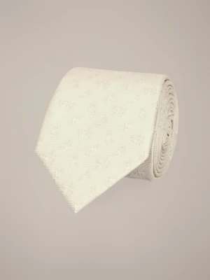 Krawat Kremowy Wzór w Róże Lancerto