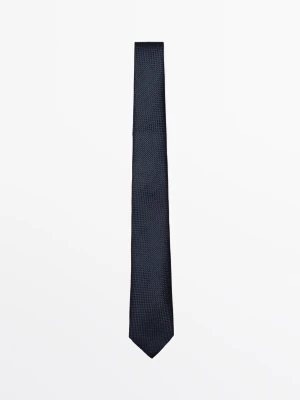 Krawat O Strukturalnym Splocie Z Jedwabiu - Granatowy - Massimo Dutti - Male