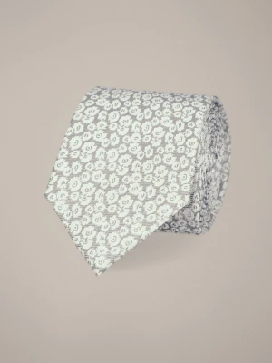 Krawat Szary Jedwabny Wzór w Kwiaty Lancerto