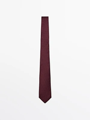 Krawat W Groszki Ze 100% Jedwabiu - Czerwone Wino - - Massimo Dutti - Mężczyzna
