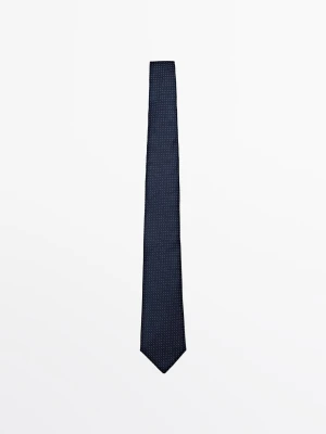 Krawat W Groszki Ze 100% Jedwabiu - Granatowy - - Massimo Dutti - Mężczyzna