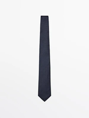 Krawat W Groszki Ze 100% Jedwabiu Morwowego - Granatowy - - Massimo Dutti - Mężczyzna