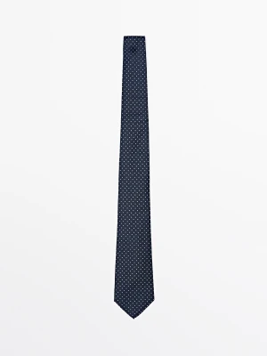 Krawat W Kropki Ze 100% Jedwabiu - Granatowy - Massimo Dutti - Male