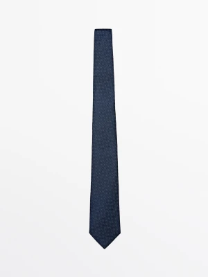 Krawat W Mikrogroszki Ze 100% Jedwabiu - Granatowy - Massimo Dutti - Male