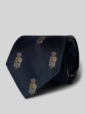 Krawat z czystego jedwabiu ze wzorem na całej powierzchni Polo Ralph Lauren Granatowy