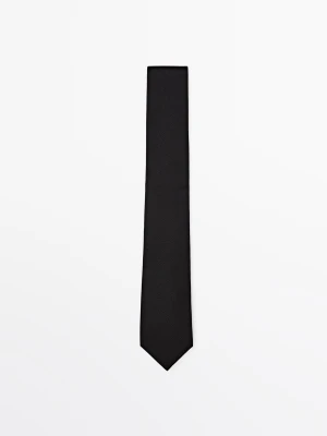 Krawat Z Diagonalu Z Mieszanki Bawełny I Jedwabiu - Czarny - - Massimo Dutti - Male
