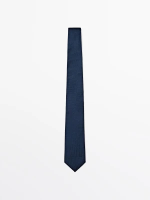 Krawat Z Fakturą Ze 100% Jedwabiu - Granatowy - Massimo Dutti - Male
