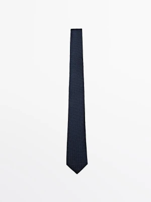 Krawat Ze 100% Jedwabiu - Granatowy - - Massimo Dutti - Mężczyzna