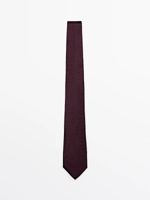 Krawat Z Haftowanymi Detalami, 100% Jedwab - Bordowy - Massimo Dutti - Male