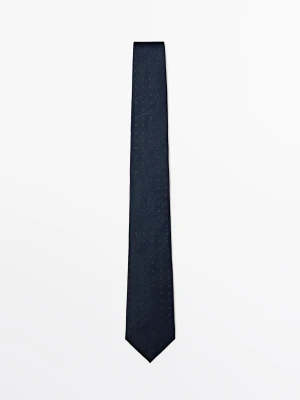 Krawat Z Haftowanymi Detalami Ze 100% Jedwabiu - Granatowy - Massimo Dutti - Male