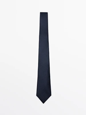 Krawat Z Jedwabiu W Mikropaski - Granatowy - Massimo Dutti - Male