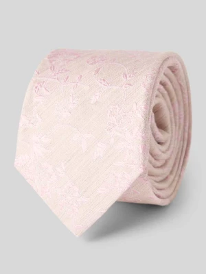 Krawat z mieszanki jedwabiu z kwiatowym haftem na całej powierzchni Olymp