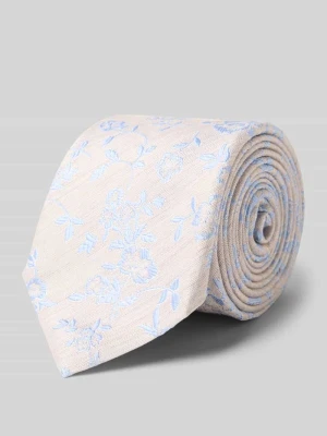 Krawat z mieszanki jedwabiu z kwiatowym haftem na całej powierzchni Olymp