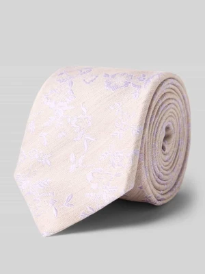 Krawat z mieszanki jedwabiu z kwiatowym haftem na całej powierzchni Olymp