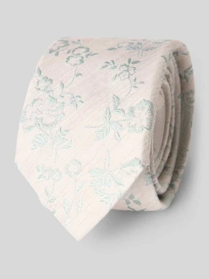 Krawat z mieszanki jedwabiu z kwiatowym haftem na całej powierzchni Olymp