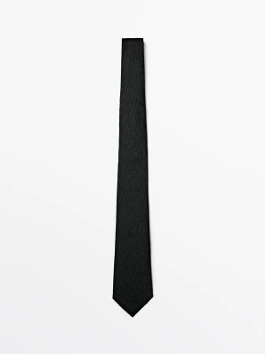 Krawat Ze 100% Jedwabiu - Butelkowy - - Massimo Dutti - Mężczyzna