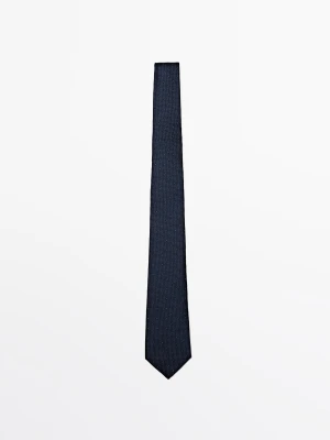 Krawat Ze 100% Jedwabiu - Granatowy - Massimo Dutti - Male