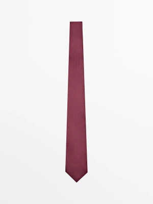 Krawat Ze 100% Jedwabiu O Strukturalnym Splocie - Czerwone Wino - Massimo Dutti - Male