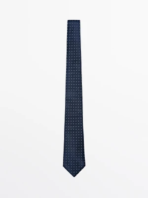 Krawat Ze 100% Jedwabiu W Geometryczny Wzór - Granatowy - Massimo Dutti - Male