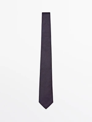 Krawat Ze 100% Jedwabiu W Mikrogroszki - Bordowy - Massimo Dutti - Male