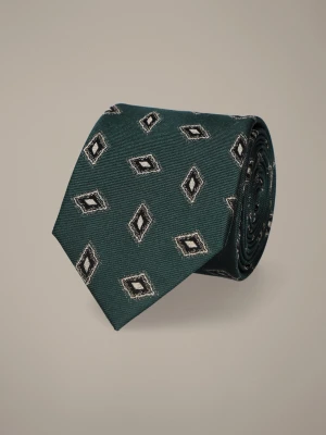 Krawat Zielony Jedwabny Wzór Geometryczny Lancerto