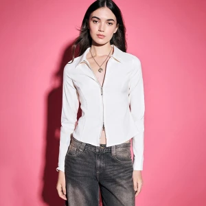 Kremowa bengalinowa koszula z długim rękawem i zamkiem House