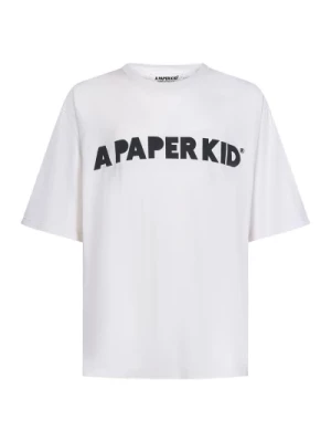 Kremowa Biała Koszulka z Nadrukiem Logo A Paper Kid