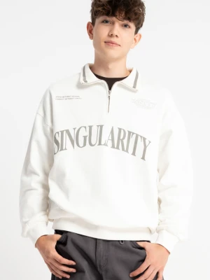 Kremowa bluza na stójce z nadrukiem z przodu Reporter