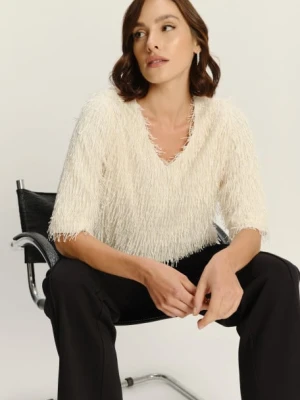 Zdjęcie produktu Kremowa bluza z efektownym wykończeniem Greenpoint