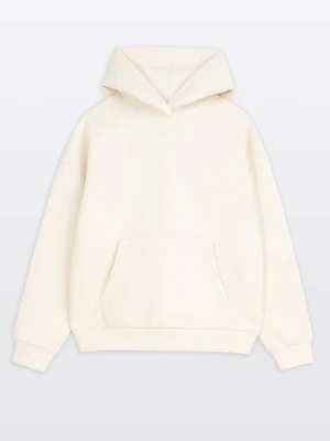 Kremowa bluza z kapturem bez nadruków Reporter
