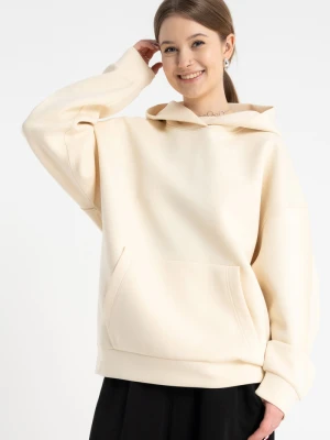 Kremowa bluza z kapturem bez nadruków Reporter