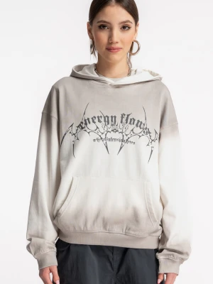 Kremowa bluza z kapturem z autorską grafiką z przodu Reporter